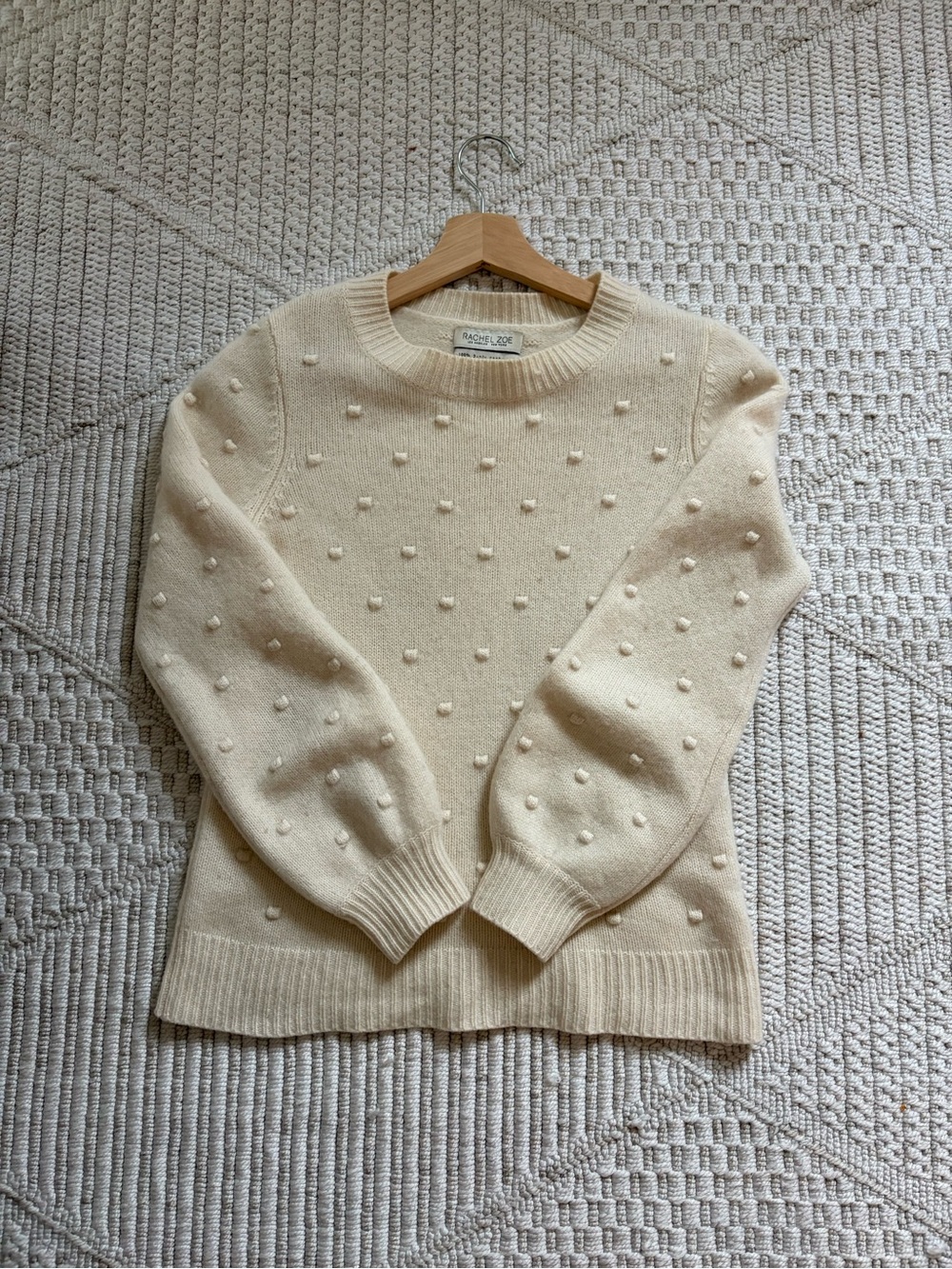 Rachel Zoe - 100% Cashmere Pom-Pom Crewneck Sweater in Cream